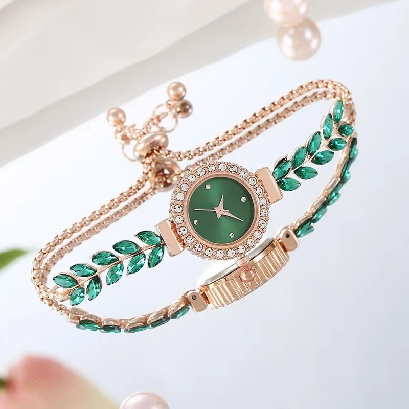 

2023 New Luxury Women Watches Diamond Leaf Shaped Bracelets Watch Fashion Round Dial Quartz Wristwatches Relojes Para Mujer
