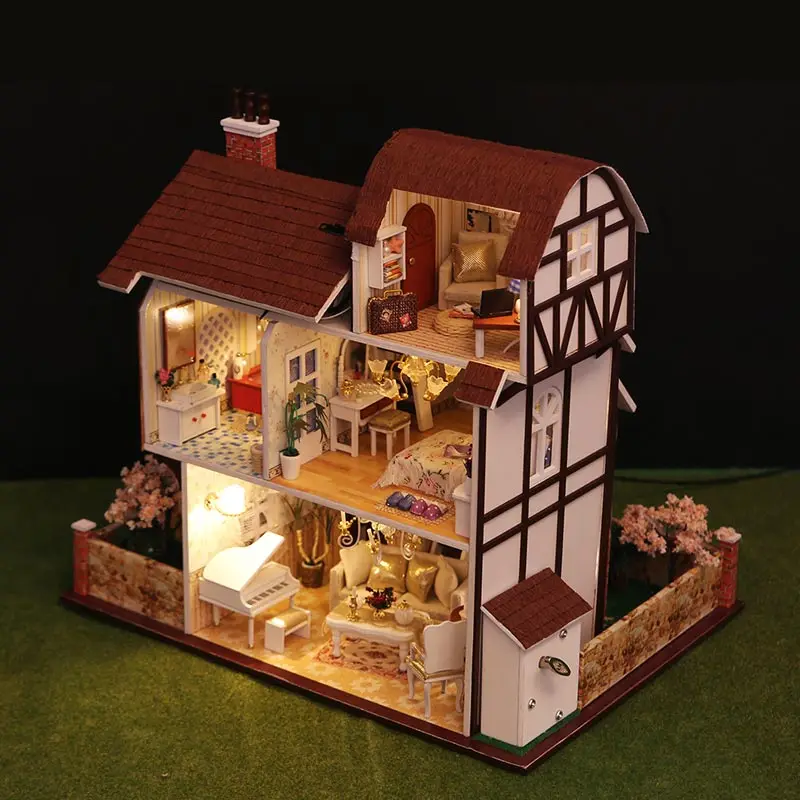 DIY Wooden Doll House Kits Miniature With Furniture Flower Town Loft Casa Villa Dollhouse Toys For Grown-up Girls Christmas Gift