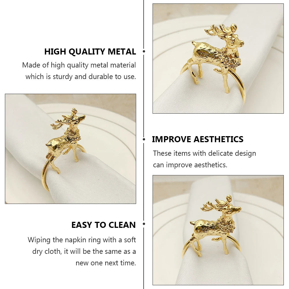 

2Pcs Napkin Ring Metal Reindeer Buckles Decorative Napkin Holder Holiday Party Table Accent Exquisite Tissue Buckle