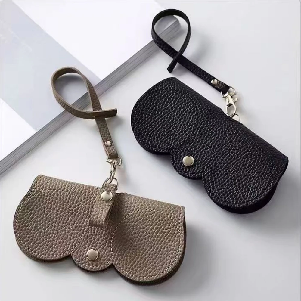 1pc Litchi Embossed Glasses Cover Cute Hanging PU Leather Sunglasses Reading Glasses Storage Bag Portable Travel Eyewear Holder
