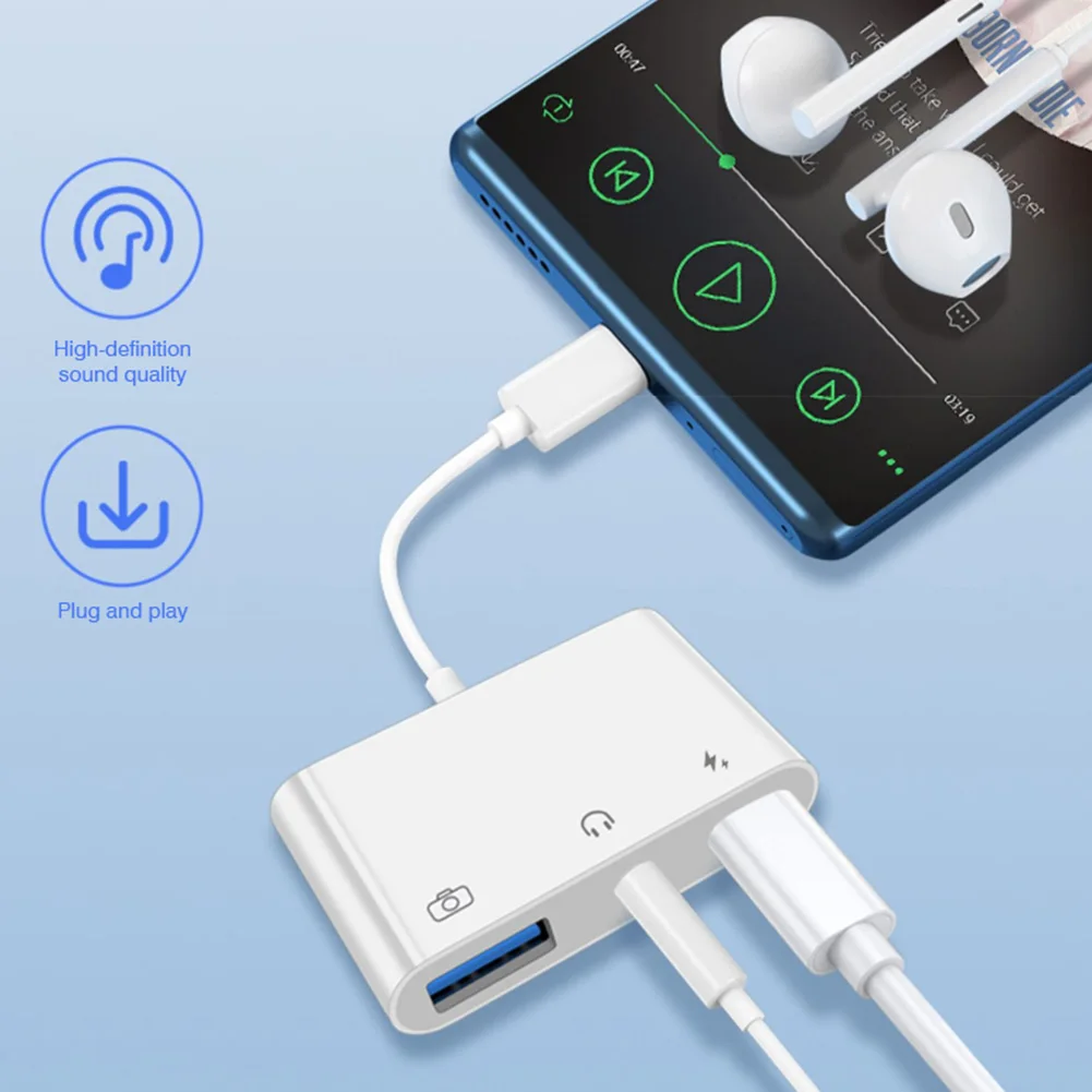 Byscoon 3 IN 1 Type C to USB 3.0 PD fast Charge Data Transmission 3.5mm OTG Adapter Converter for iPhone 15 headset Samsung