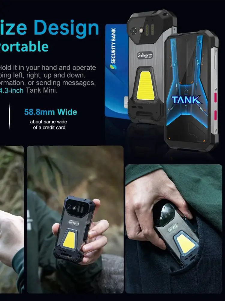Unihertz 8849 Tank Mini Wytrzymały Smartfon 4,3-calowy Wyświetlacz Android 13 Helio G99 Octa Core 5800mAh 100MP Kamery 16GB 256GB IP68 — zdjęcie produktu 7