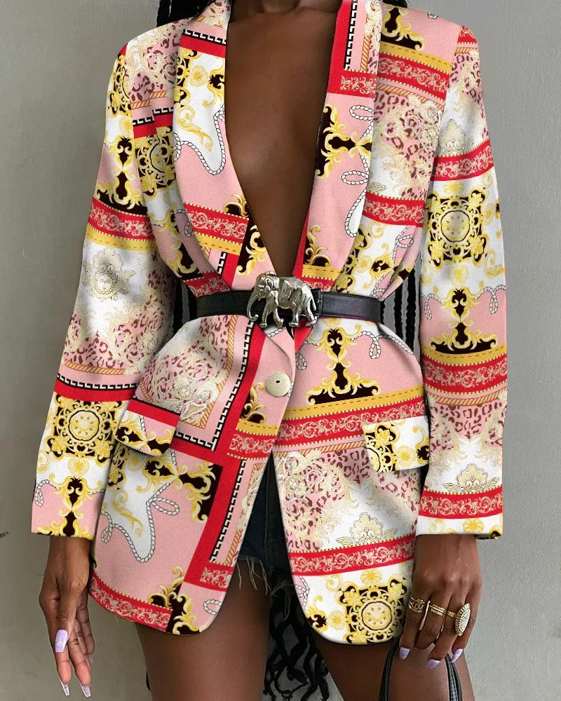 Color Printed Blazer Coat Women Spring Autumn New Fashion Trendy Temperament Casual Ladies Commuting Cardigan Blazer Streetwear