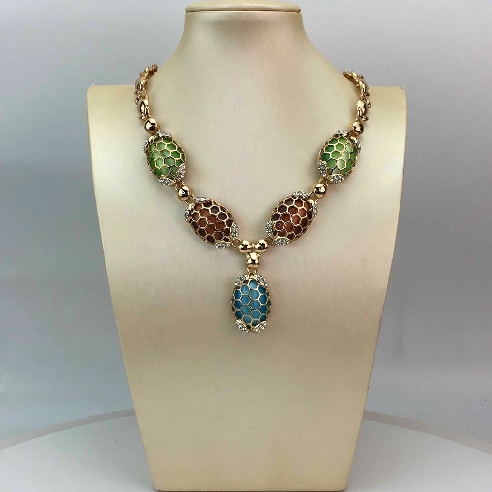Fashion Trendy Women Jewelry Set Gold-Plated Beads Necklace Earrings Bracelet Ring Sets Girls Birthday Gifts FHK17030