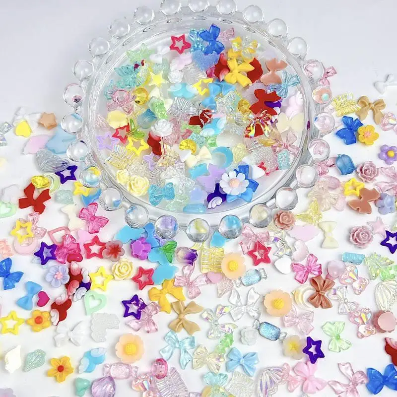 Multiple Styles Bows Flowers Mixed Nail Art Charms Transparent Bears Hearts Moons Nail Decorations for DIY Press on Nails