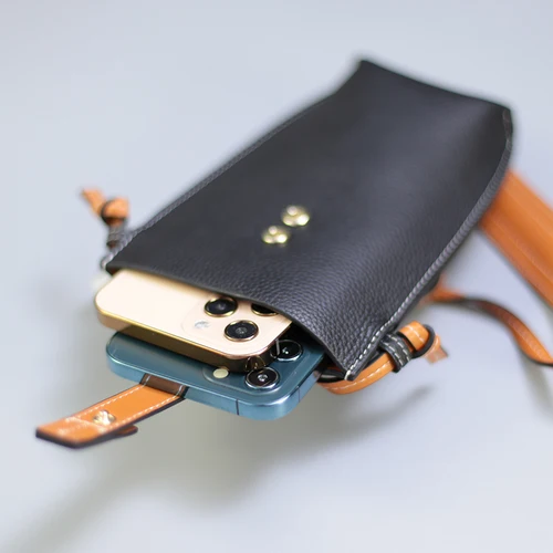 Imagen 2 del producto Bolso cruzado de cuero genuino para teléfono, bolso de hombro pequeño para móvil para Iphone 12 pro max, con ranura para tarjeta