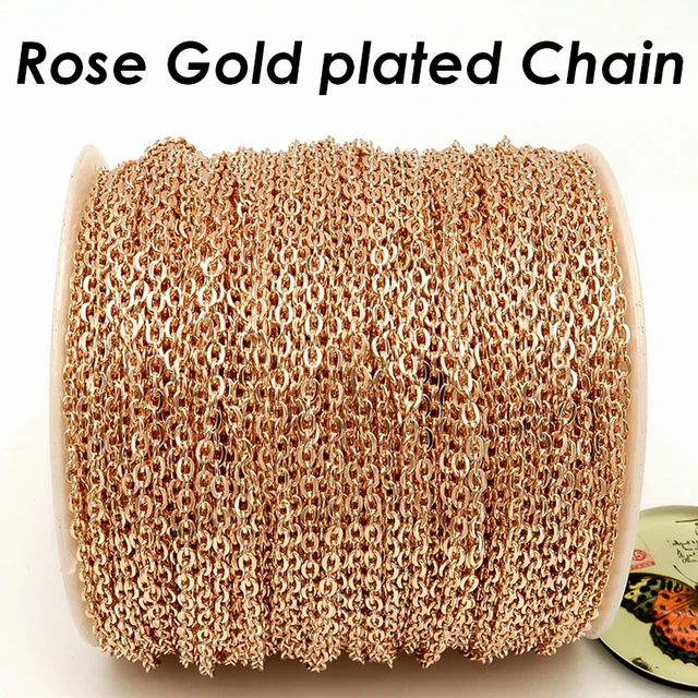 30 Feet Bulk Chain Rose Gold Silver Plated 14K KC Bronze Copper Chain Cable Link Chain by Spool Foot Meter for Necklace Making AliExpress 36