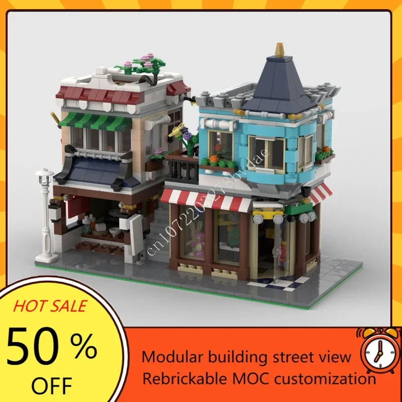 

Toy Shop and Noodle Shop Corner Modular MOC Creative street view Model Building Blocks Architecture DIY Education Model Toy Gift
