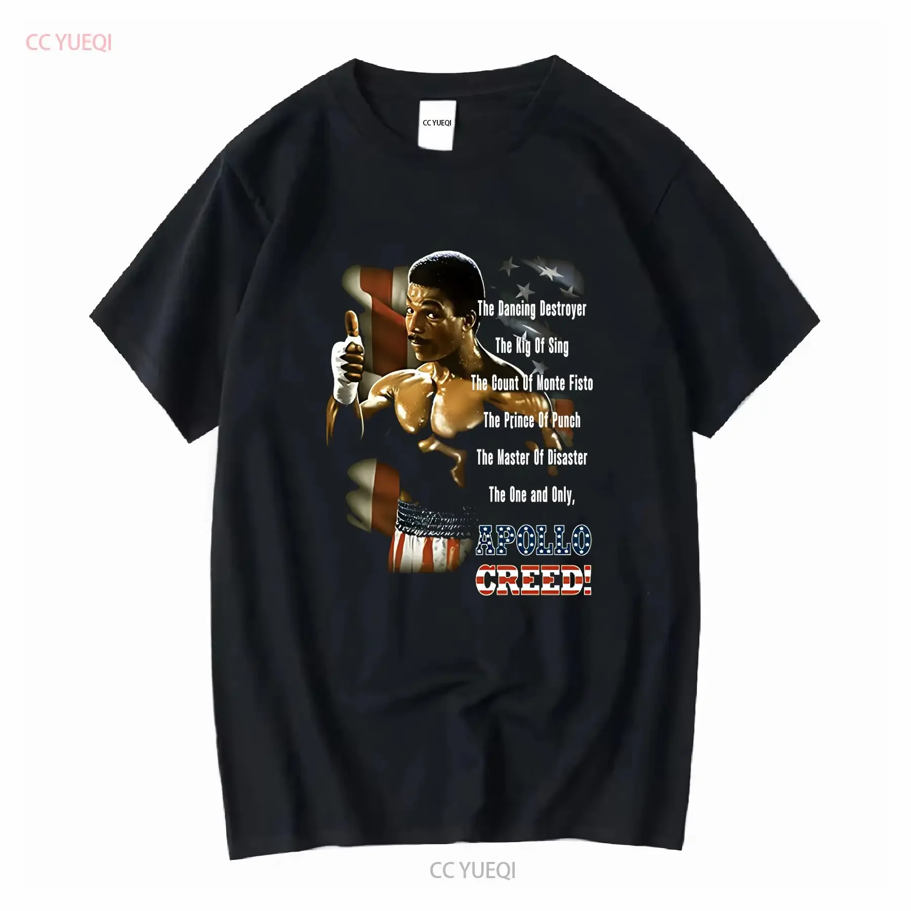Apollo Creed Schwarzes T-Shirt 2011, Größe L, Vintage, gewaschen, lässiges Herrenmode-Oberteil für den Alltag, weich, bequem, vielseitig