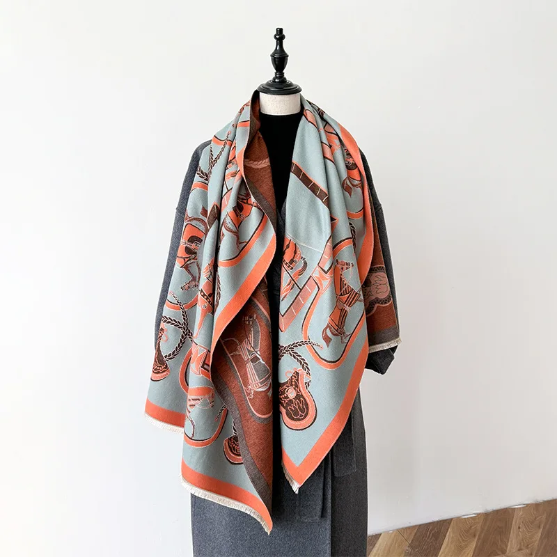 2024 Animal Print Winter Cashmere Scarf Women Thick Warm Shawls Wraps Luxury Brand Horse Printed Pashmina Blanket Cape