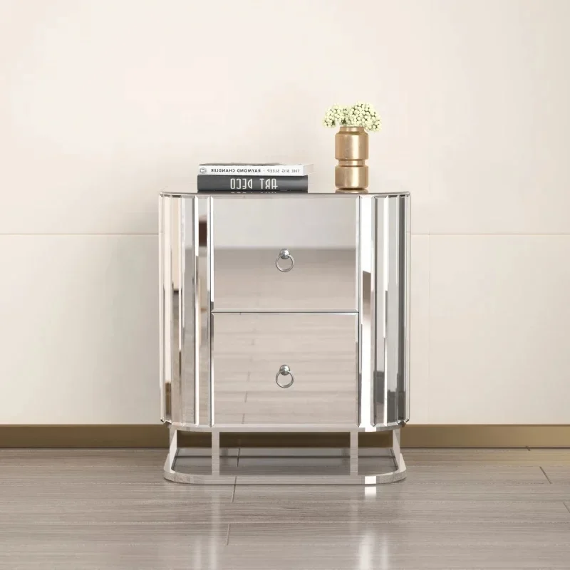 Mirrored Nightstand Bedside Table with Stainless Steel Leg Mirrored Furniture Console Tables