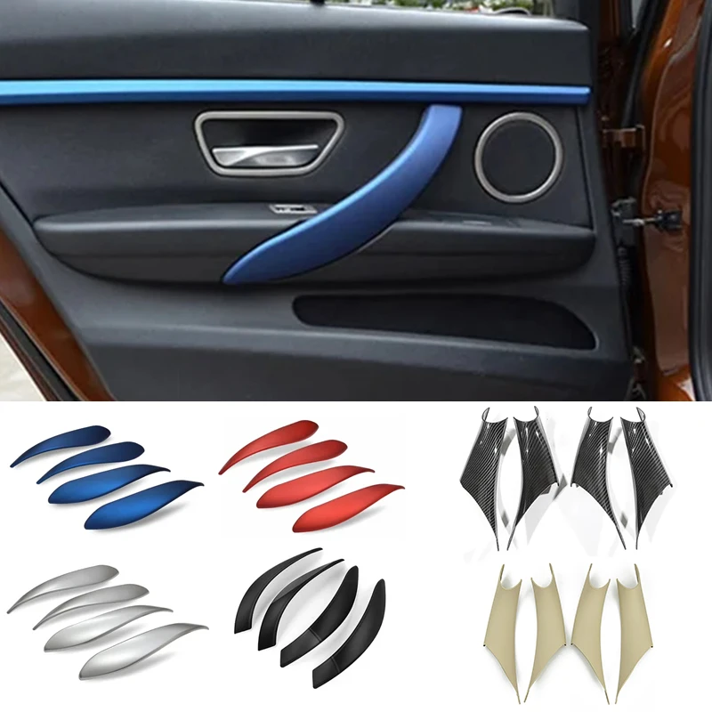 

For BMW 3 4 Series 3GT F34 F36 F30 13-18 4pcs Carbon fiber color Inner Door Handle Panel Cover Trim