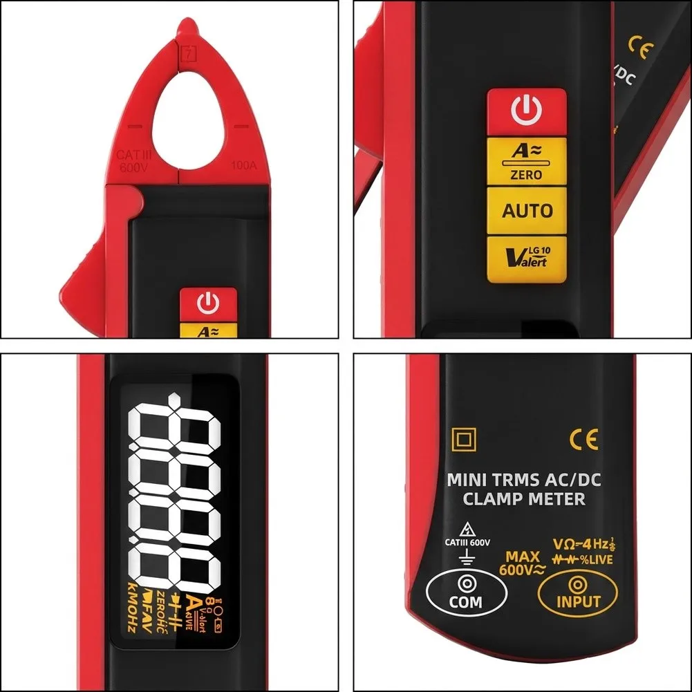 Digital Clamp Meter 100A Range with Non-Contact Voltage Detection LCD Screen for AC/DC Voltage Current Resistance Tests