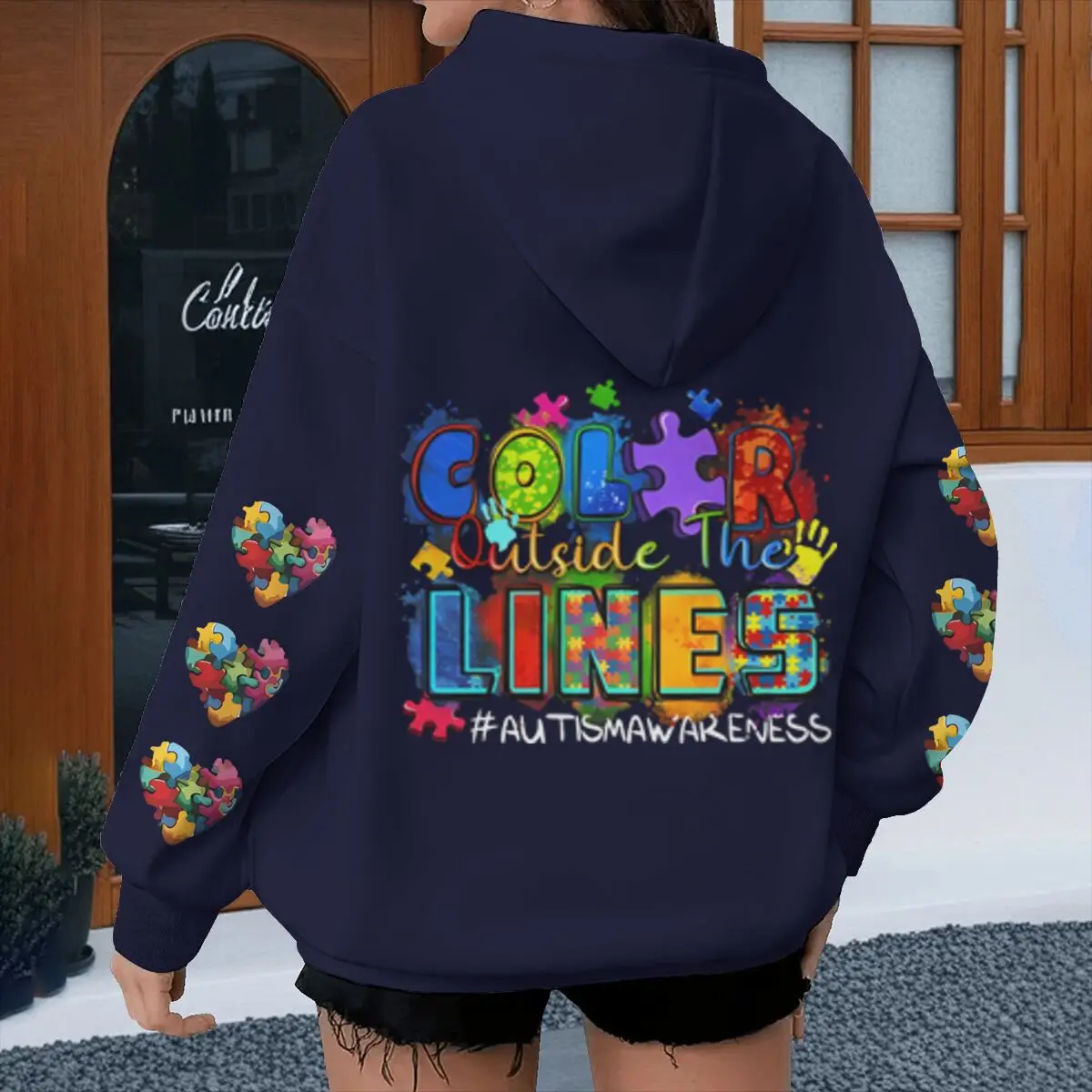 

Толстовки с надписью «Color Outside The Lines» в поддержку осведомленности о аутизме, женские и мужские, с длинными рукавами, уличная одежда унисекс, толстовка с принтом «Нейроразнообразие»