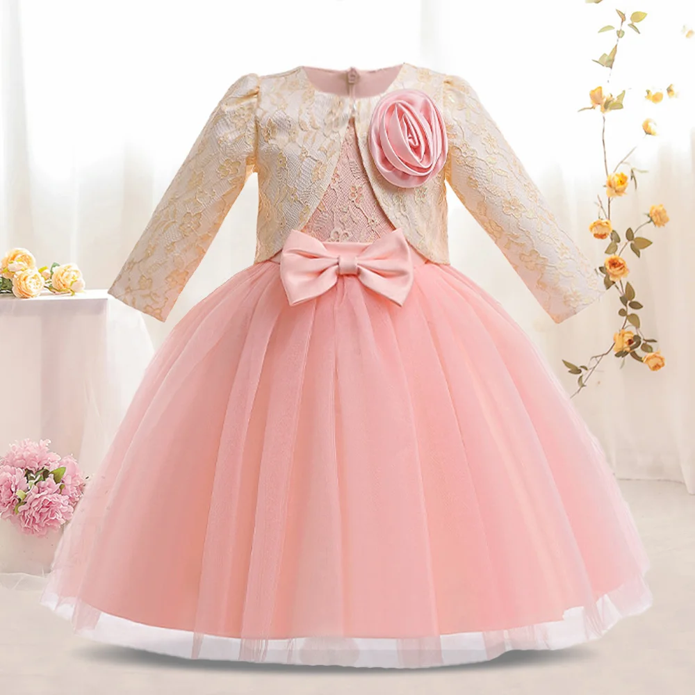 2PCS Girls Kids Party Dress Pageant Children Costume Bow Princess Clothes Birthday Wedding Elegant Evening Ball Gowns Vestidos