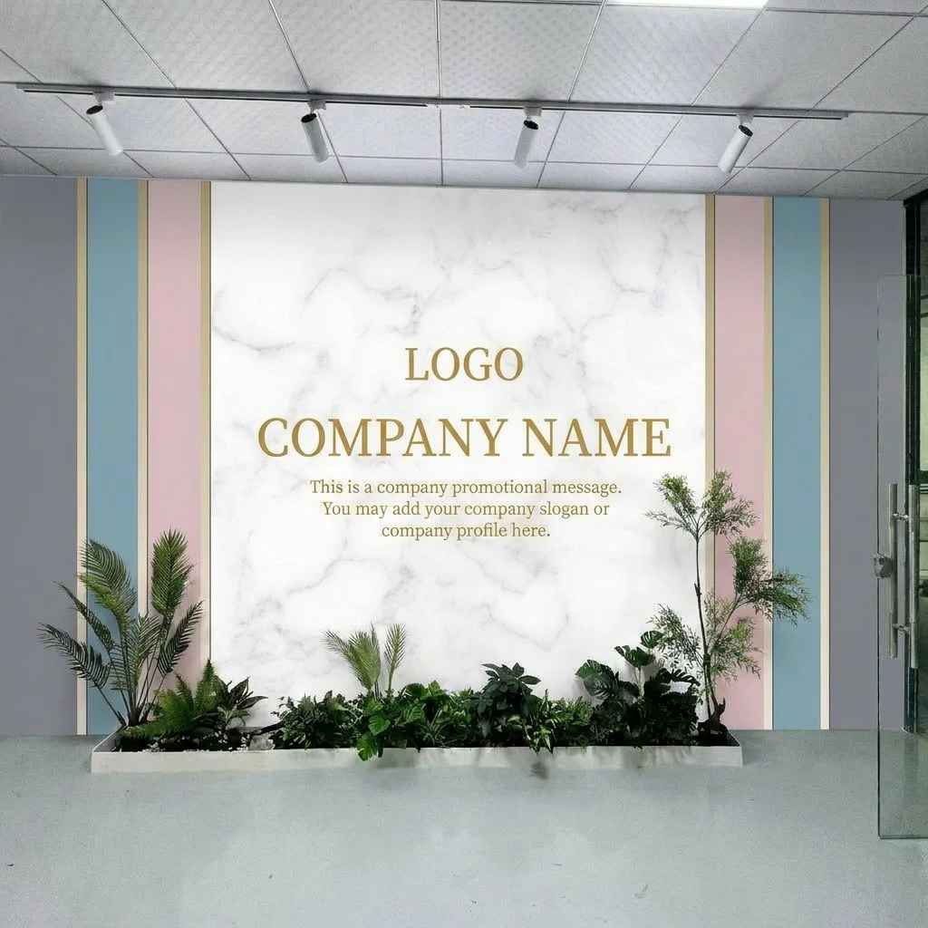 2D flat, imitation marble texture, company reception desk background wall, office reception area, self-adhesive material.