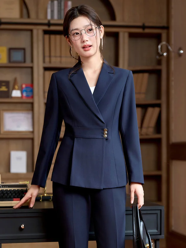 Professional Women's Suiting Set Spring Autumn High End Jewelry Store Workwear Hotel Manager Front Desk Reception Formal Suit...
