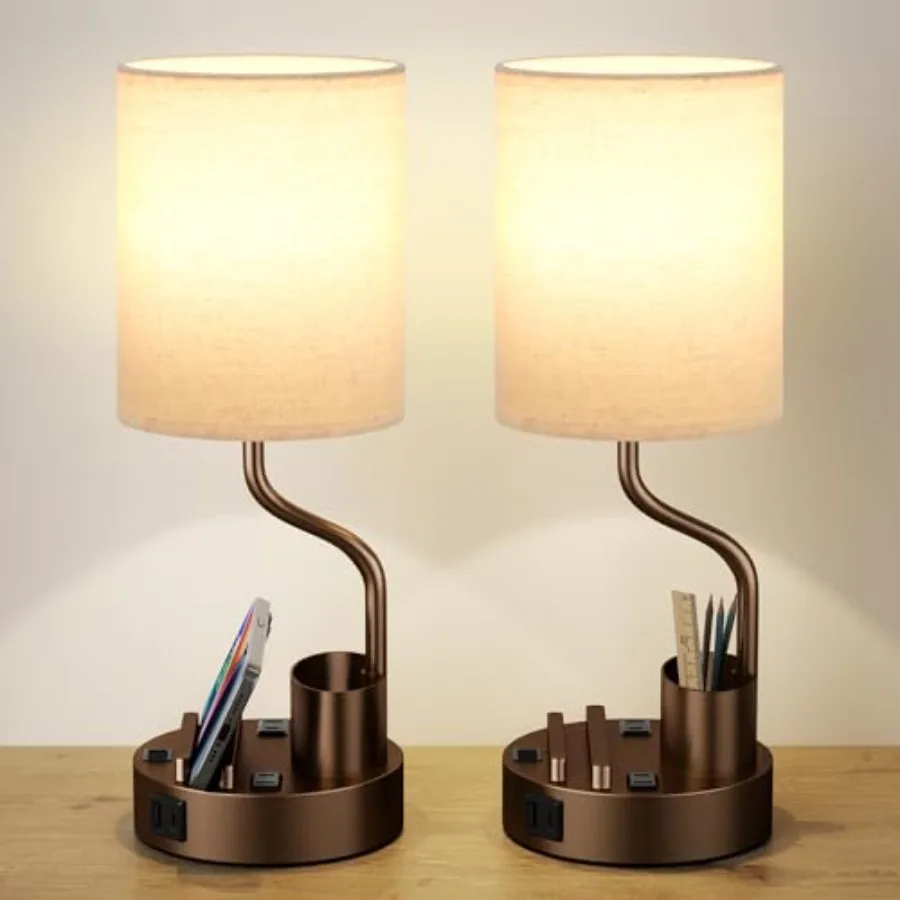 

Bedside Table Lamps for Bedroom Set of 2 - Nightstand Lamp with AC Outlet Charging Port and USB A C, 3 Color Temperatures, Incl