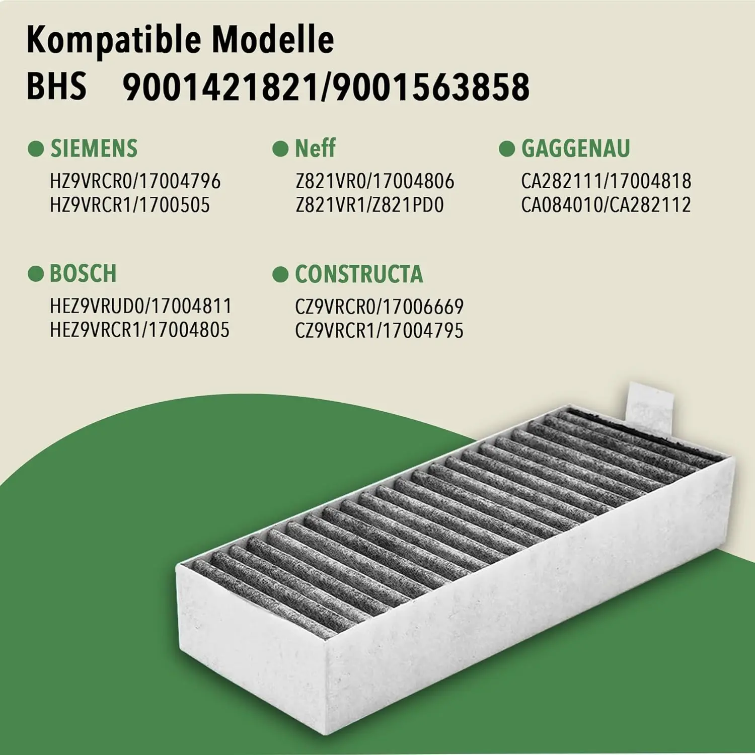 9001421821 Cooker Hood Activated Carbon Filter For Siemens HZ9VRCR0 17004796, Bosch HEZ9VRUD0 17004811, Neff Z821VR0 17004806 view 4