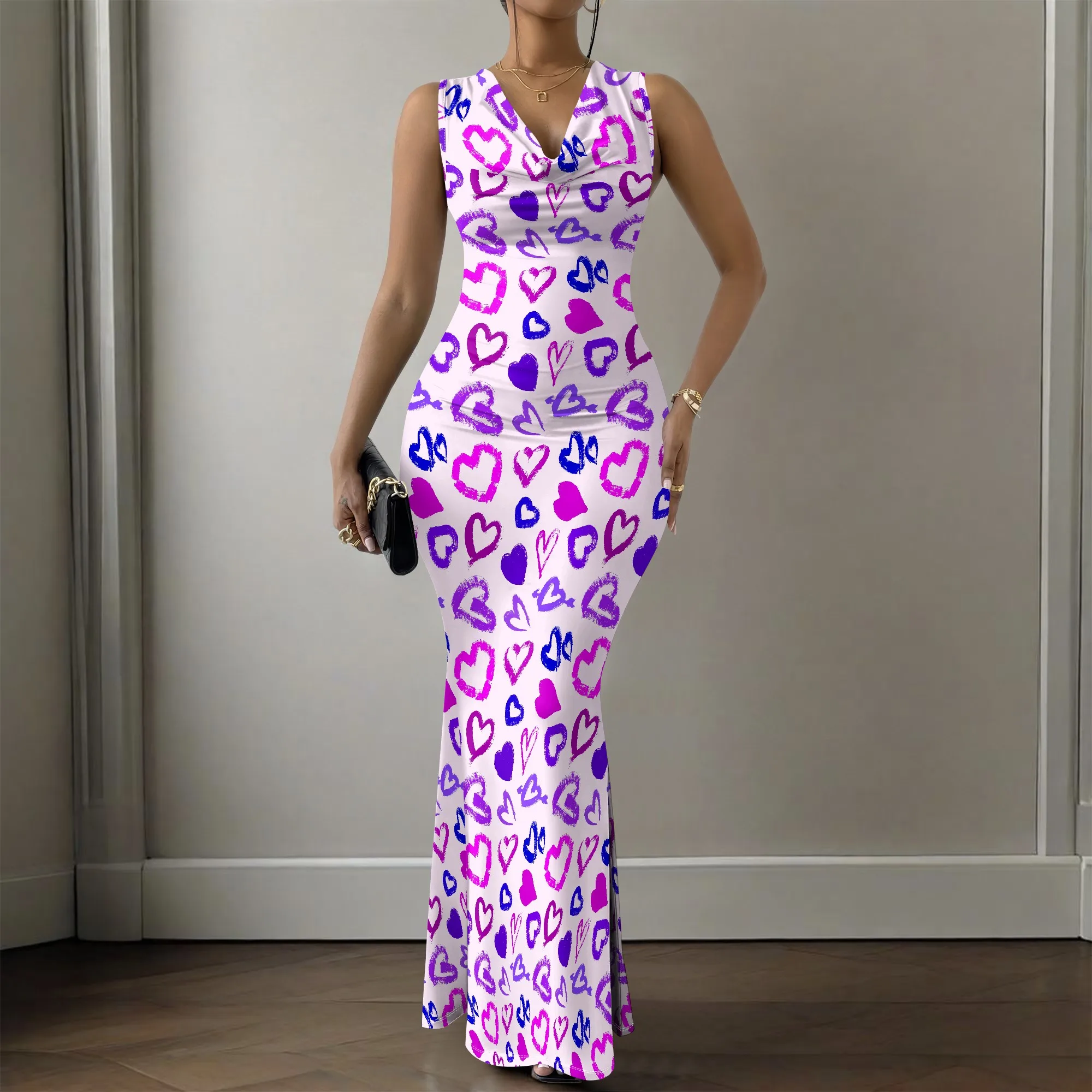 Women's Mermaid Dress Fitted Cowl Neck Fishtail Dress XS-2XL Heart Design for Christmas Party New Year's Eve