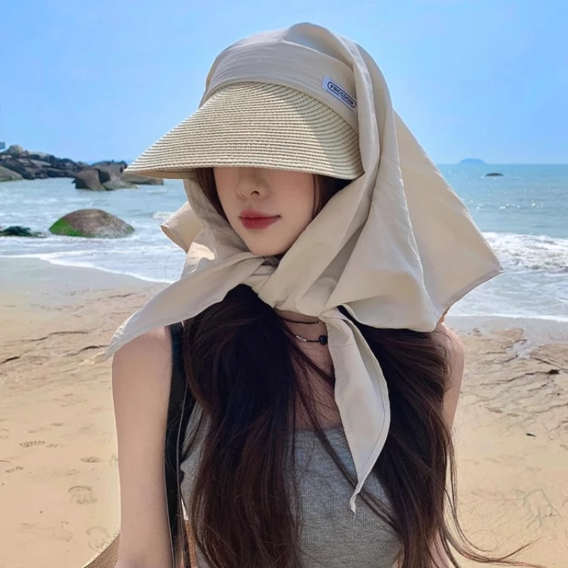 여름 새로운 패션 접합 스트랩 남성과 여성을위한 Headscarf 모자 야외 여행 태양 보호 다목적 성격 태양 모자