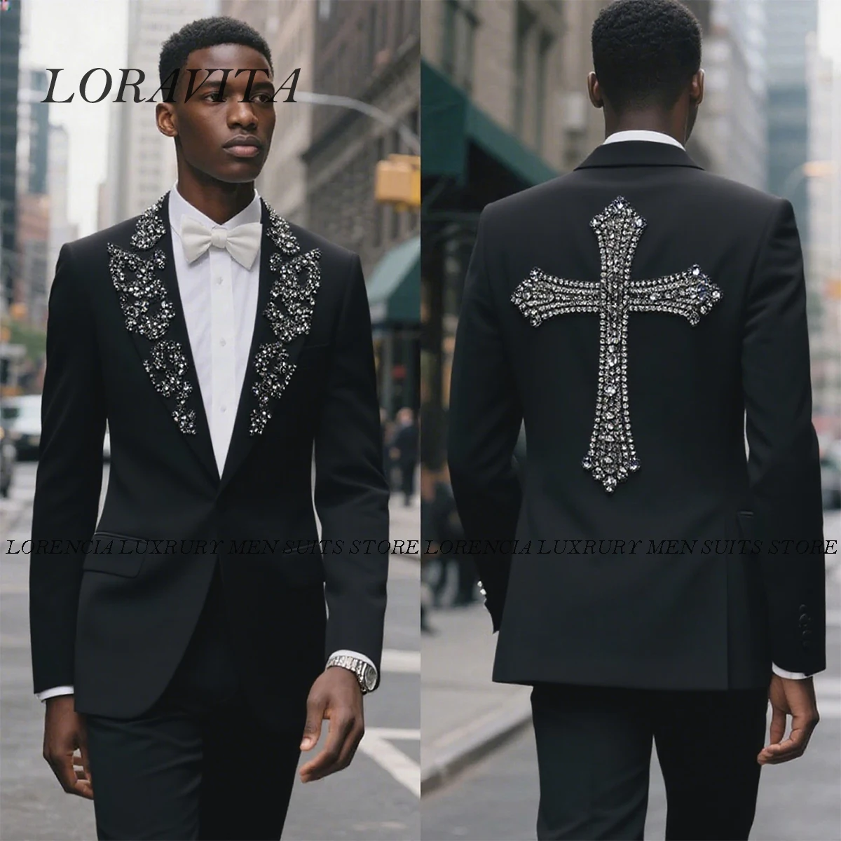 

Glitter Diamond Beaded Men Suit Customized Slim Fit Wedding Tuxedos 2 Pieces Sets Groom Male Blazers Shawl Lapel Ropa hombre