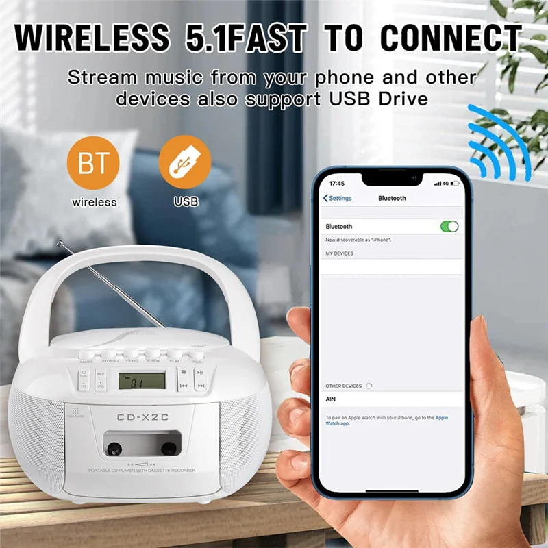 

A16Q-FM AM Tape CD Player U Disk MP3 Stereo Music Player Portable Boombox CD Cassette Player Student Learning