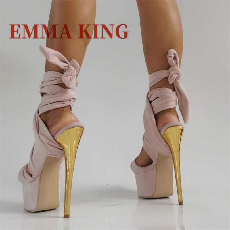 ربطة عنق حول صنادل كعب ستيليتو صنادل كعب عالي للغاية للنساء تصميم حزام متقاطع أحذية ملهى ليلي صيفية مقاس كبير