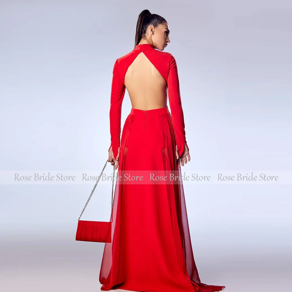 Purple Red Dress Party Formal Red Satin Ruched Button Wedding Guest Dress A-line High Collar Long Dresses Gowns 2024