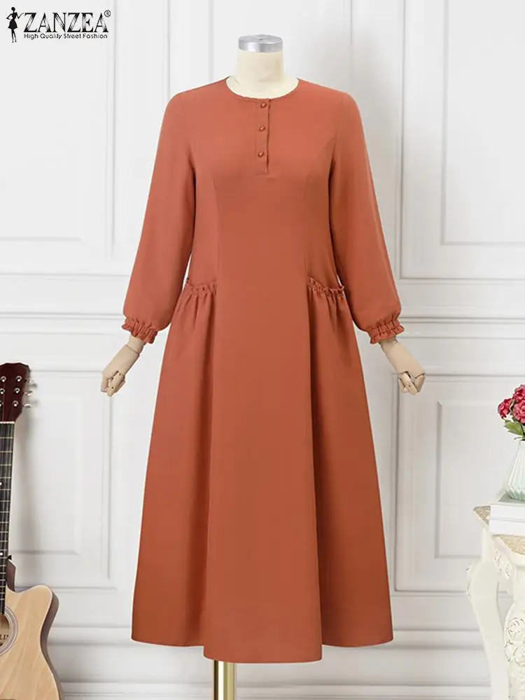 ZANZEA-vestido musulmán de manga larga para mujer, Hijab, Eid Mubarek Abaya, Túnica Maxi informal, ropa de verano de otoño, 2023