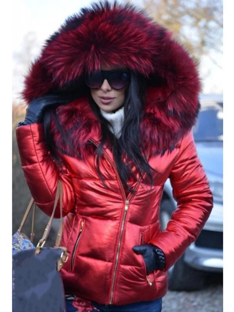 Parka chaude en fausse fourrure pour femme, vêtements d'extérieur, capuche, poche zippée, grande taille, hiver, 2020