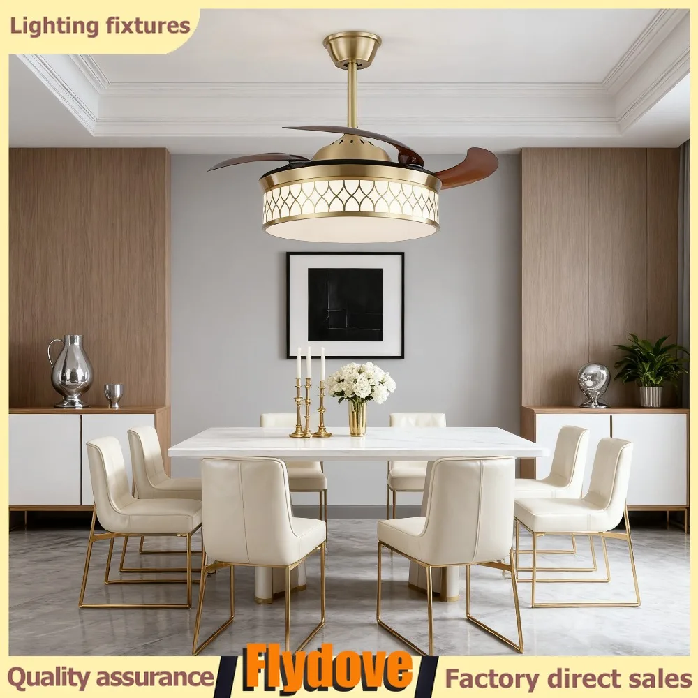

Brass New Chinese Style LED Fan Light with Silent Frequency Conversion and High Wind Power Ceiling Fan Light for Household Use