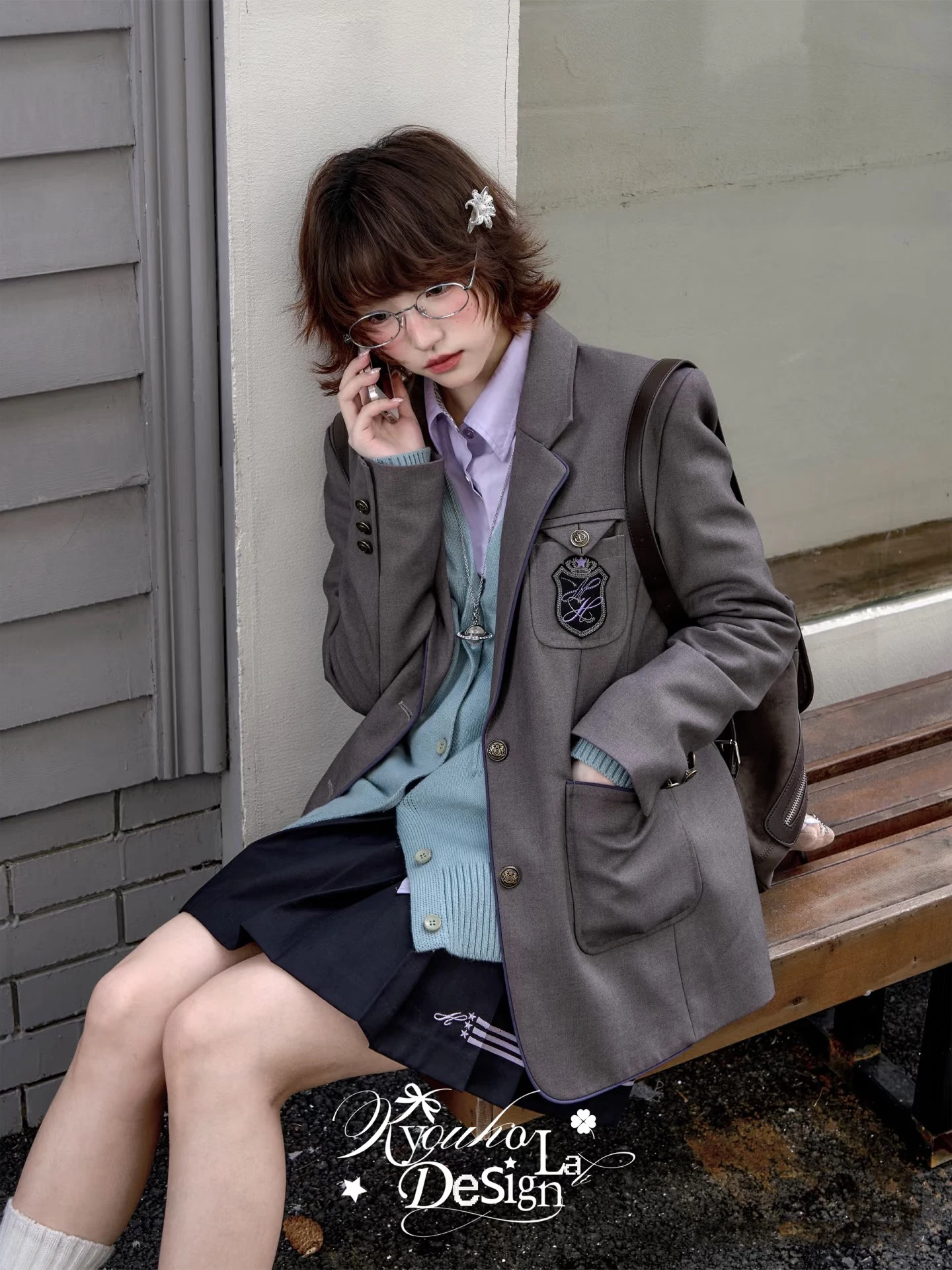 

Snow Clear Lily Edition Tailored Suiting Sle Japanese Retro orm Jaet New Arrival Loose Fit Long Sve Single Button