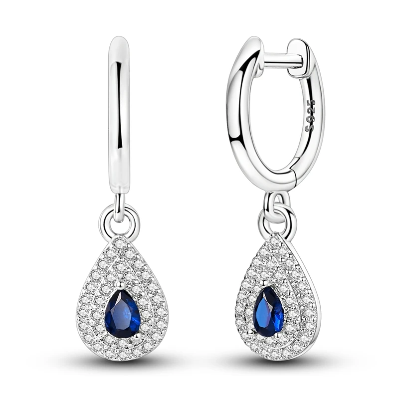 925 Sterling Silver Earrings Women Sparkling Drop Sapphire Zirconium Drop Earring For Anniversary Wedding Jewelry Gifts