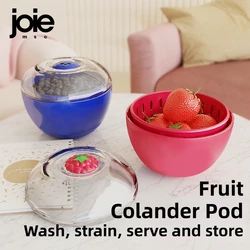 joie Berry Colander Pod Fruit Bowl with Strainer and Lid - Double Layer Food Grade Freshness Container for Washing and Storing