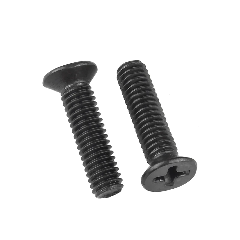 100pcs/lot  M1 M1.2 M1.4 M1.6 M1.7 M2 M2.5 M3 M3.5 M4 M5 KM Mini Small Black Steel KM Phillips Flat Countersunk Head Screw Bolt