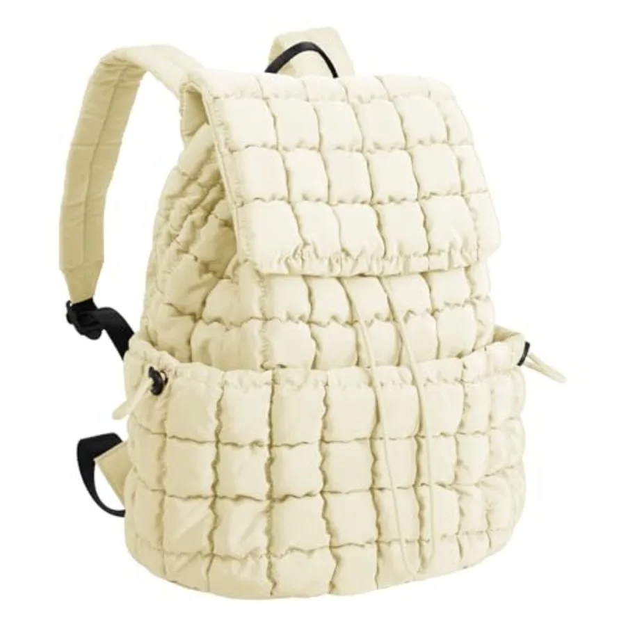 

Quilted Backpack Purse for Women Small Lightweight Puffer Puffy College Laptop Backpack Nylon Casual Bookbag Daypack Top Flap D