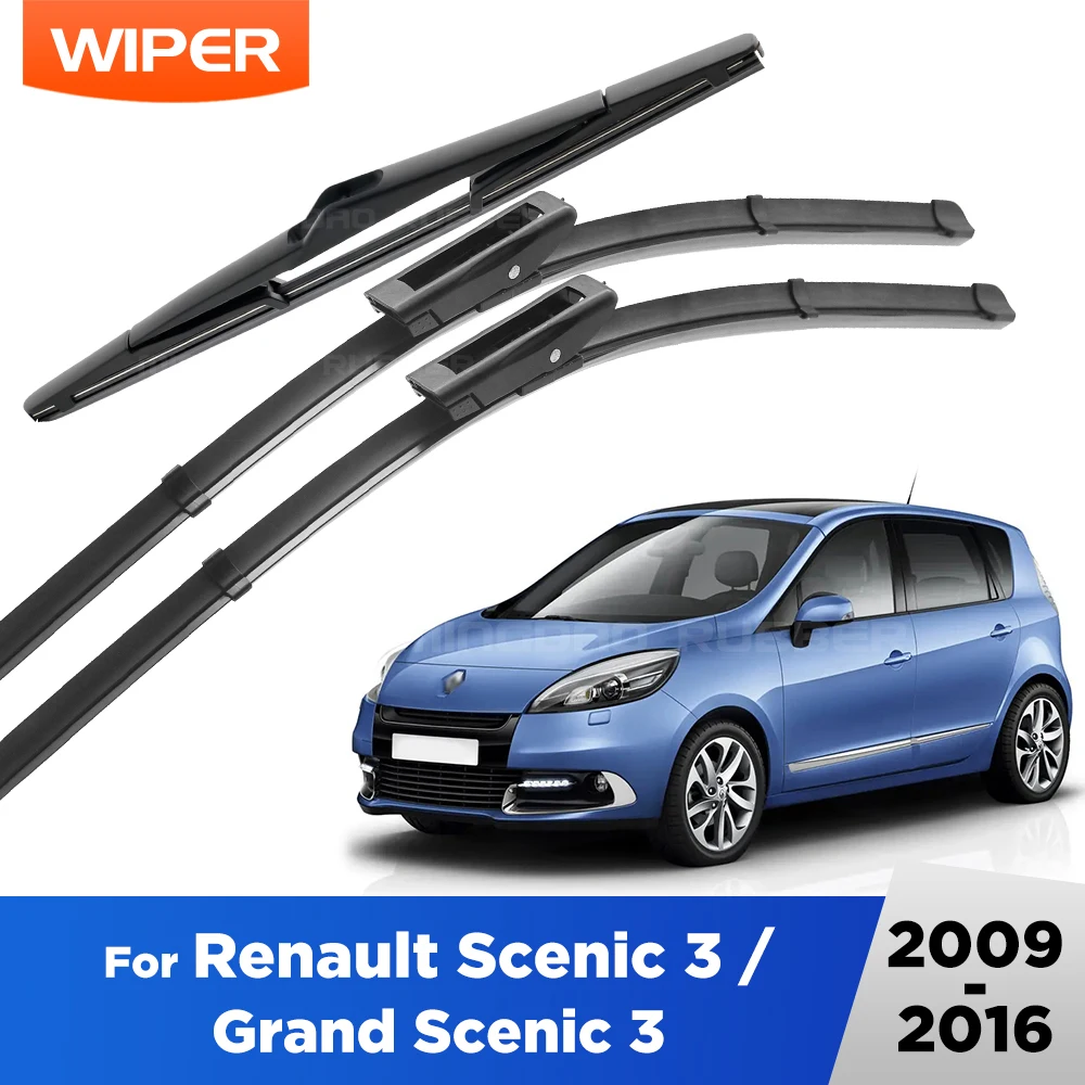 

GREATROAD Rubber Wiper Blades For Renault Grand Scenic 3 2009-2016 2010 2011 OEM Fit Silent Windshield Wipers 28"+26"+12"