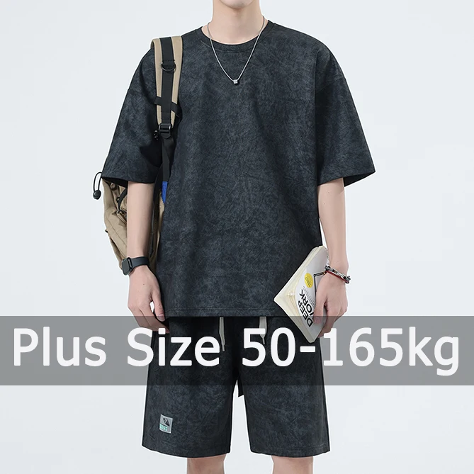 

Plus Size Men Summer T-shirt Shorts Sets 50-165kg 7XL 8XL 9XL Oversized Sports Leisure Sets Big Size Men Clothing 대사이즈 남성복