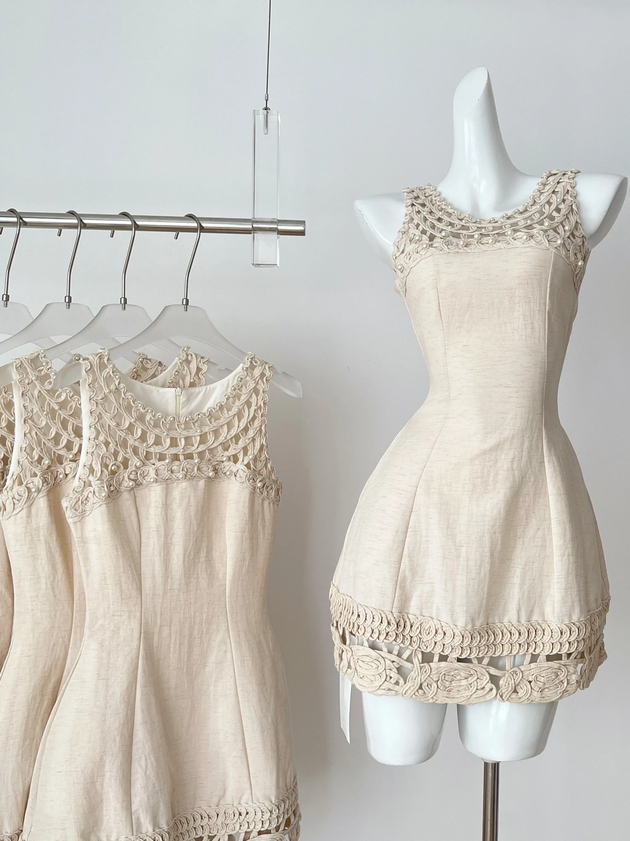 

Ele Hollow out Knitted Vest Dr Svel Waist Cinched Birthday Girls A-Line Dr Pure Desire Sle Daily Wear