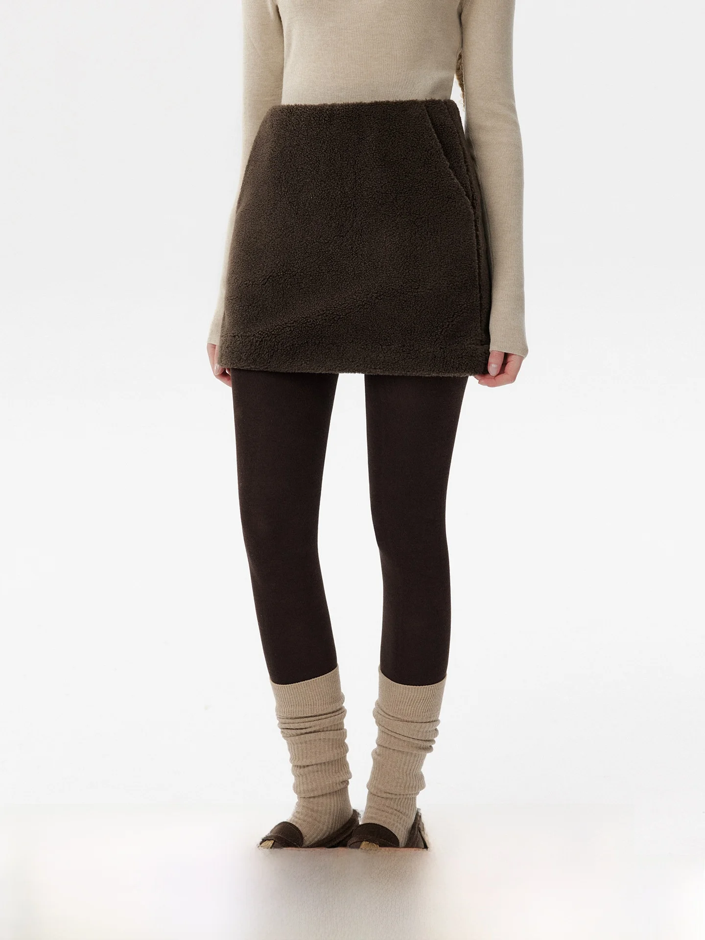 

plus Thiened Lamb Fur A-Line Skirt Women's Retro Warmth High Waist Wool Blend ort Skirts for Daily Wear