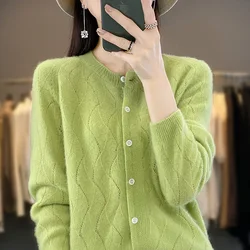 BELIARST Women's Sweater 2024 Spring Wear New Cardigan Women's O-Neck Knitted Jacket 100% Merino Wool Wisp of air Tops