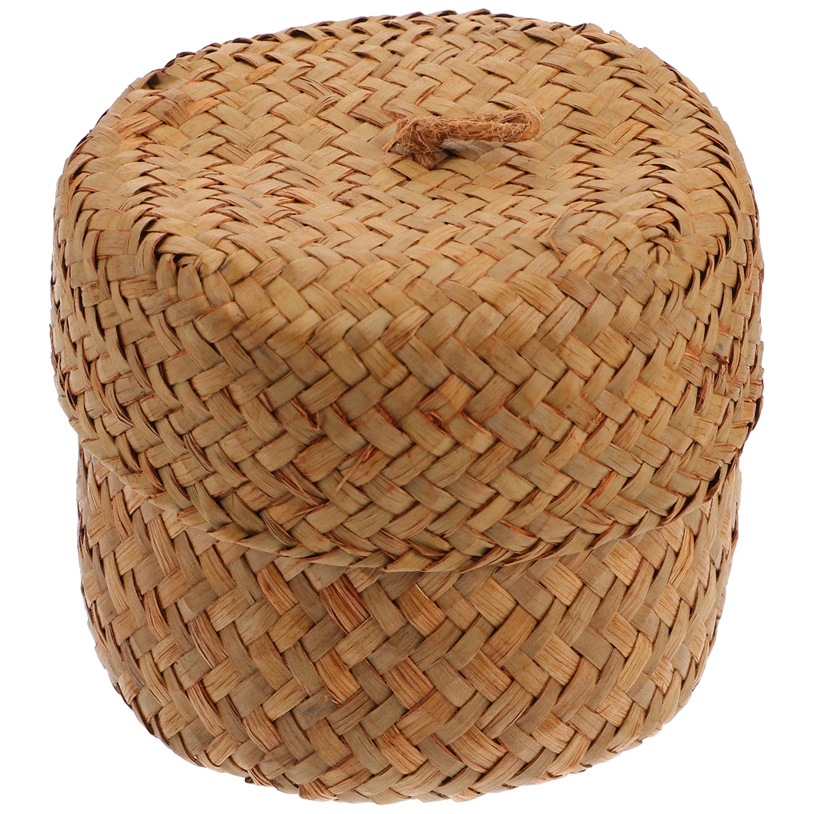 Small Wicker Basket Lid Handmade Woven Flower Basket Round Seagrass Storage Basket Mini Gift Packing Box Shelf Home