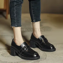 Women Shoes New Retro Single Thick Heel Shoes Increased Thick Bottom British S Mall Leather Women SHoes Size