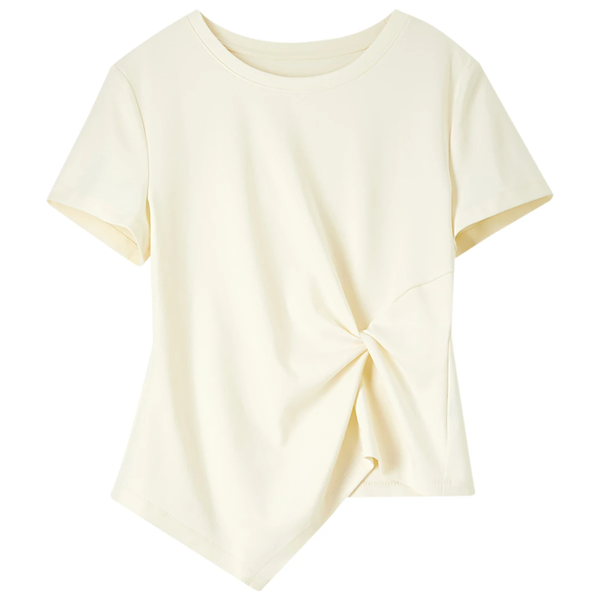 SENTUBILA Solid Color Women T-shirt 2025 Irregular New O Neck 100% Cotton Short Sleeve Casual Fashion Female Tops 152T80136