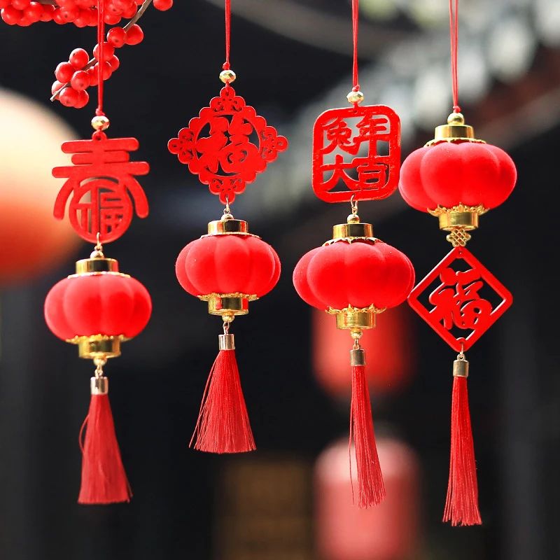Chinese Traditional Style Lantern Pendant 2024 Year of the Dragon Red Tassle Hanging Decor Spring Festival Potted Plant Charms