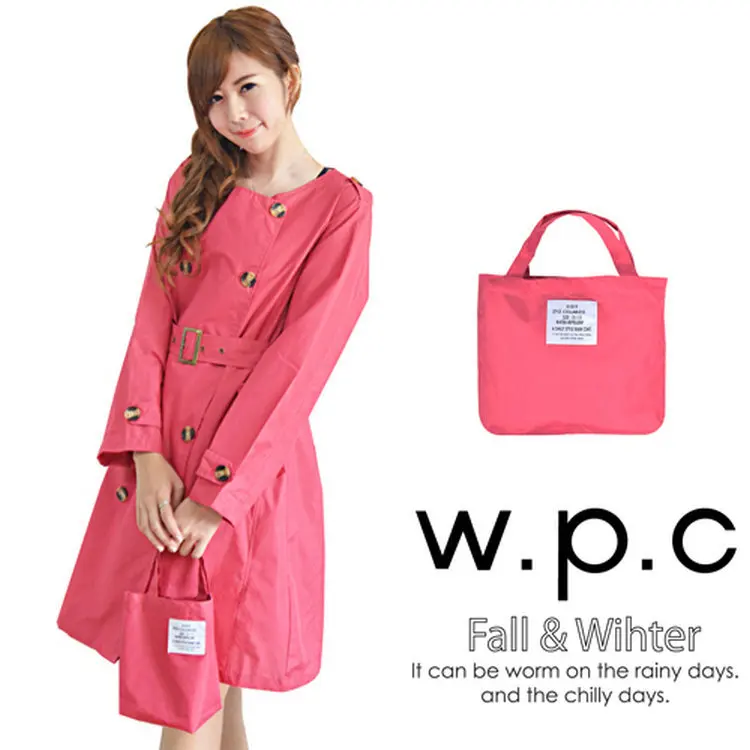 New Korean Style Double Breasted Fashion Raincoat with Belt Portable Travel Windbreaker Womens Rain Poncho Set