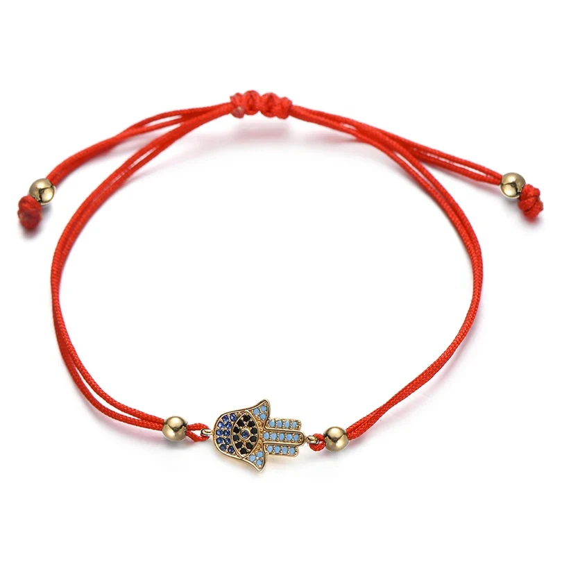 Cubic Zirconia Crystal Hamsa Hand Of Fatima Charm Bransoletka Kobiety Nowa Moda CZ Kamienie Czerwony Sznurek Ręcznie robiona Regulowana Biżuteria