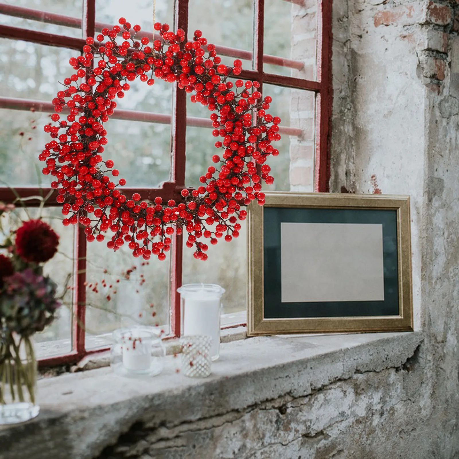 

Home Decor Artificial Berry Wreath Wreaths for Front Door Seasonal Decoration Round Hanging Decorative
