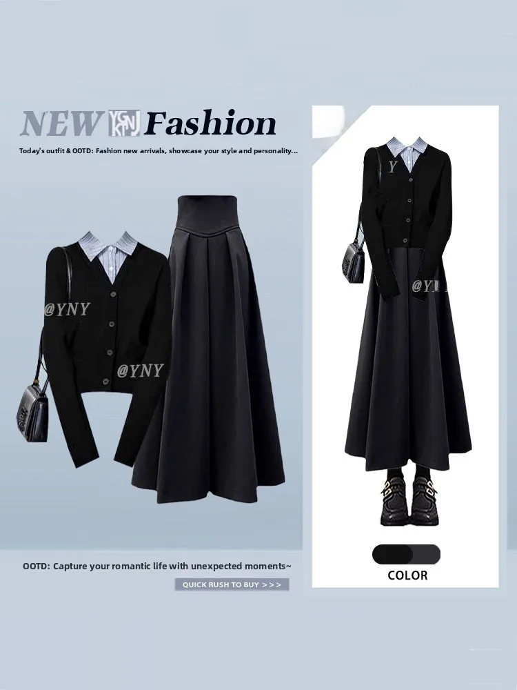 

Soft Wind Plaid Shirt And High Waist Skirt Set Women's Loose Long Sleeve Spring Fashion Outfit College Style Two-Piece Suit